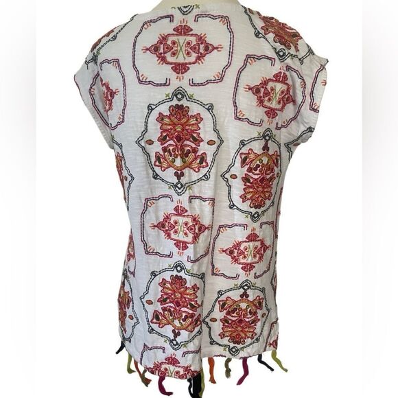 Soft Surroundings embroidered 100% cotton boho top ivory w orange green red szXS - Picture 4 of 10